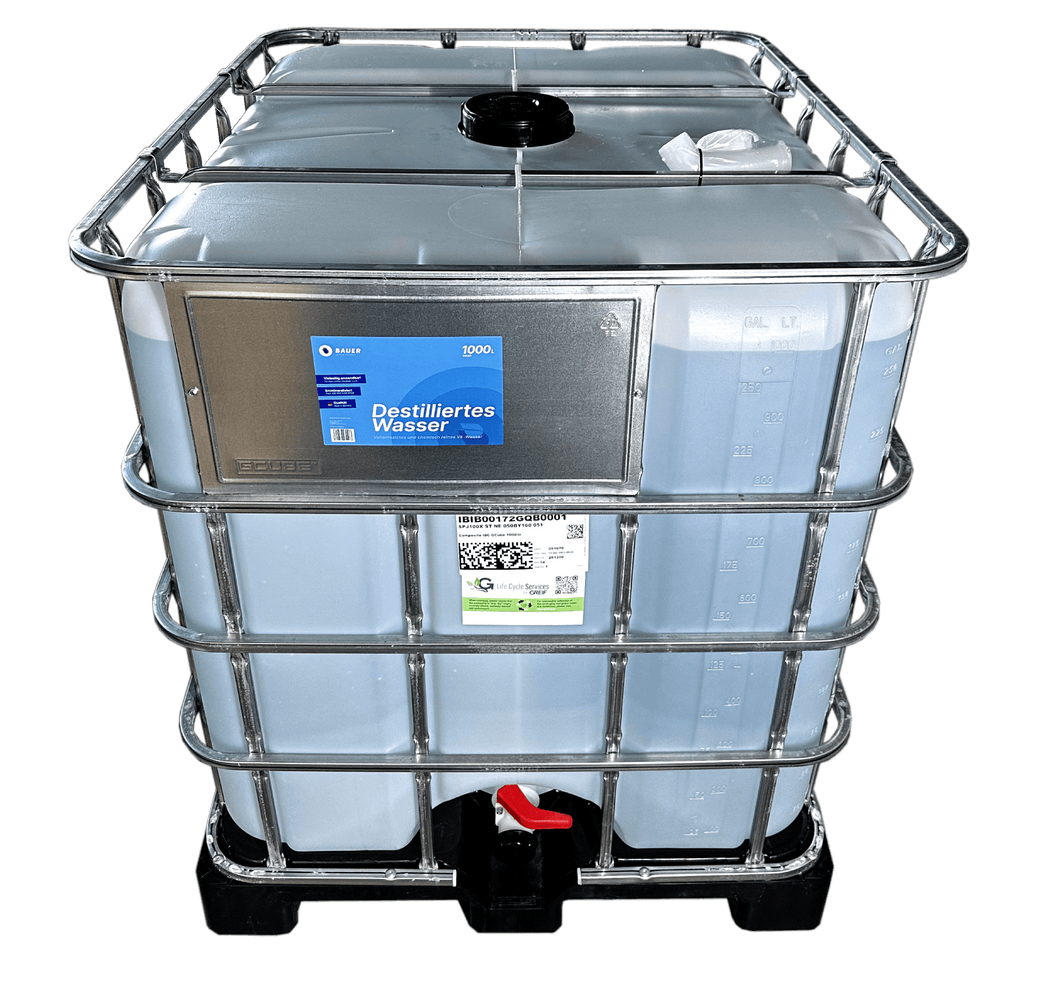 Bauer Blue - Destilliertes / Demineralisiertes Wasser - 1.000L IBC Container - pfandfrei - Demineralisiert nach VDE 0510 & DIN57510