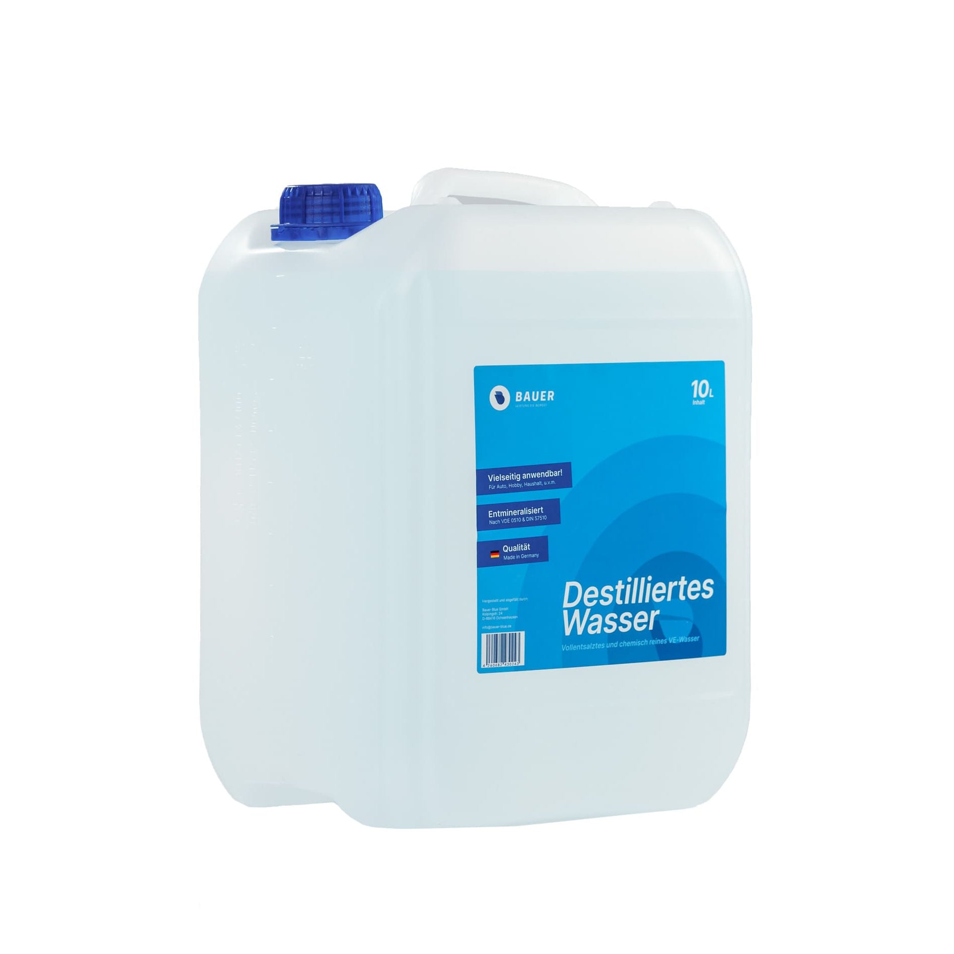 Bauer Blue - Eau distillée/déminéralisée - Bidon - Déminéralisée selon VDE 0510 et DIN 57510
